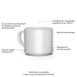 Mug personnalisable et empilable en céramique, blanc - 340ml/12oz (4unités)