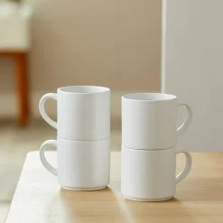 Mug personnalisable et empilable en céramique, blanc - 340ml/12oz (4unités)